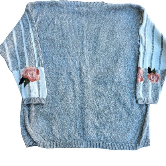 Vintage  80s Retro Chunky Knit Floral Plaid  Granny Cardigan Sweater Size 18/20 - Picture 6 of 8